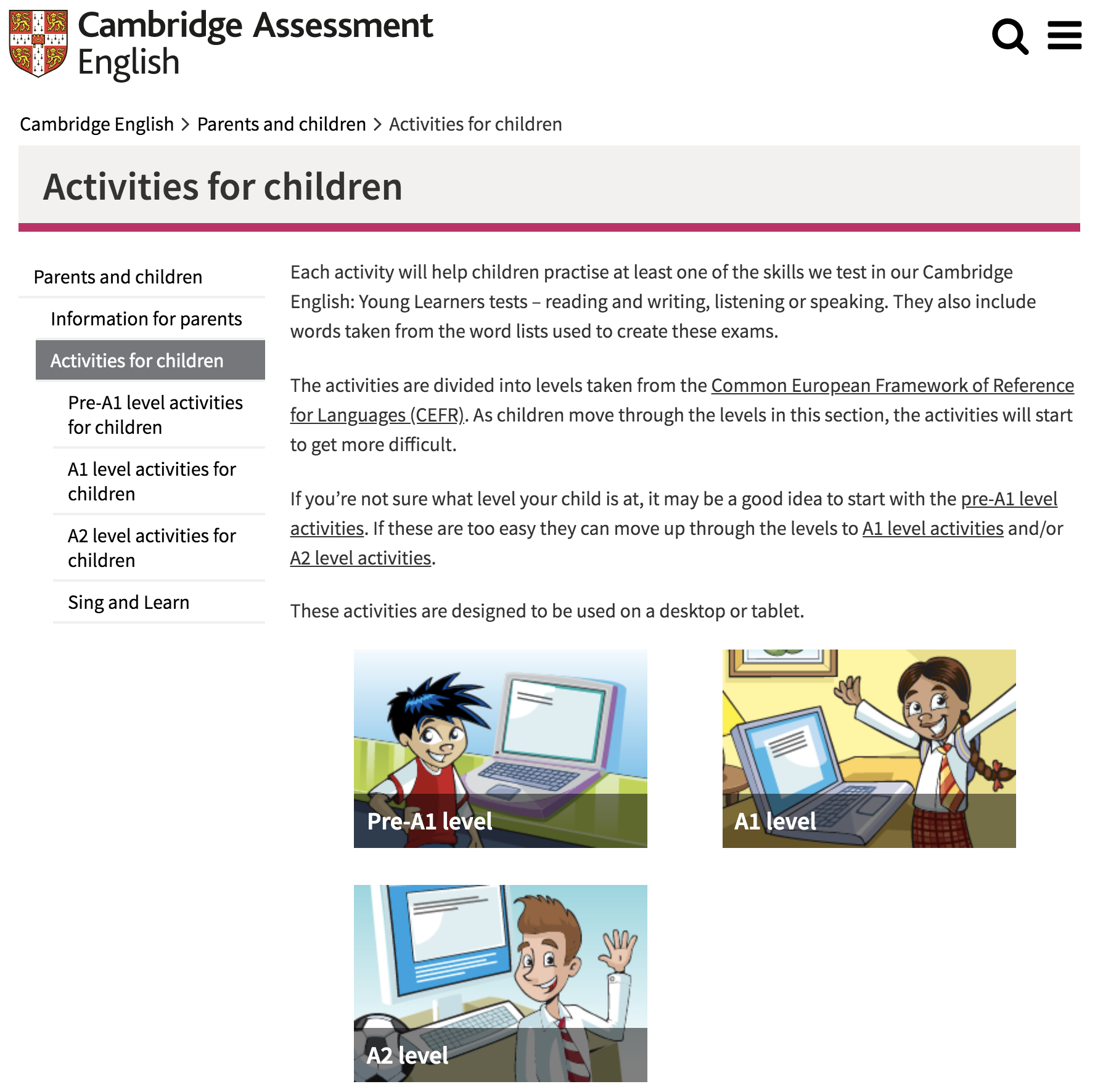 Activities for children published by Cambridge