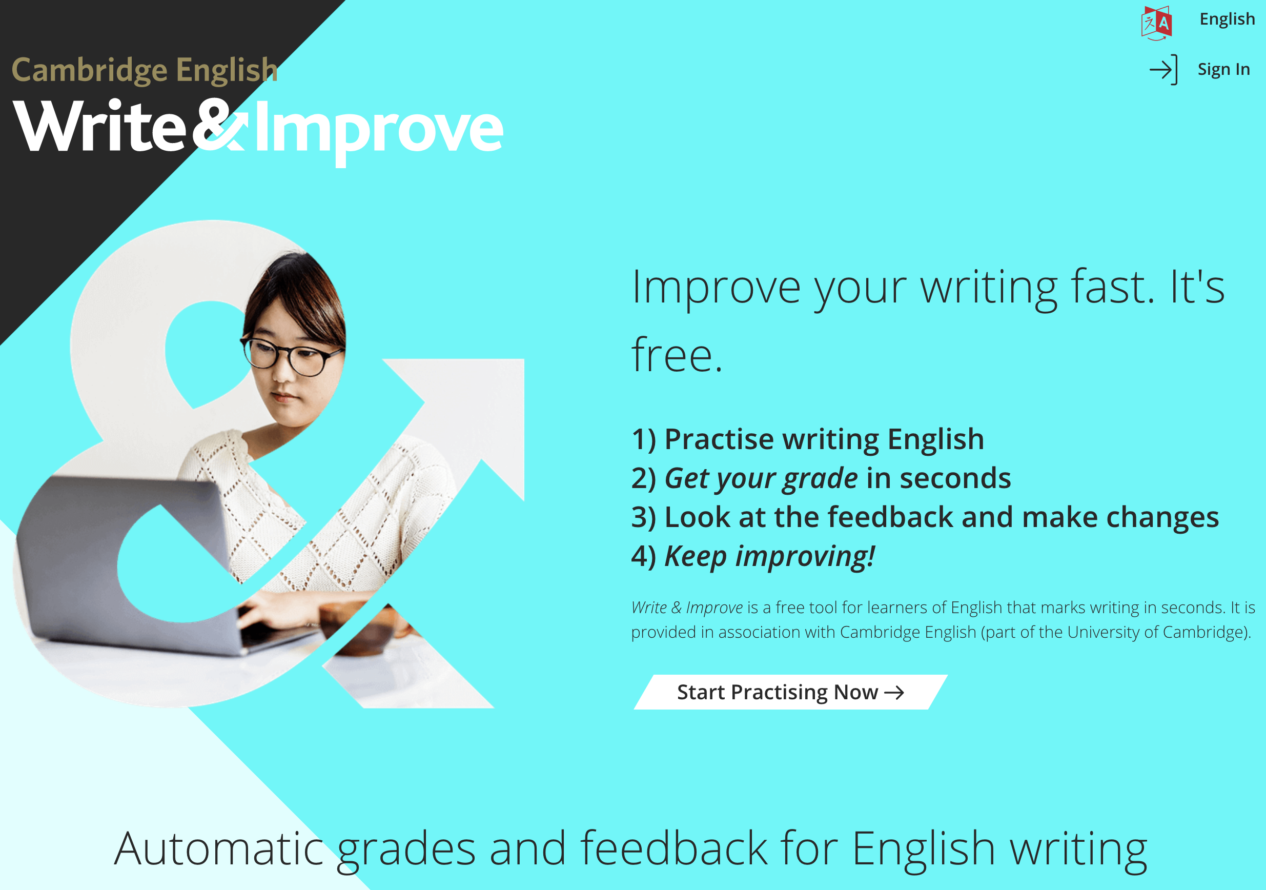 Get feedback on your writing in seconds. It's free. By Cambridge