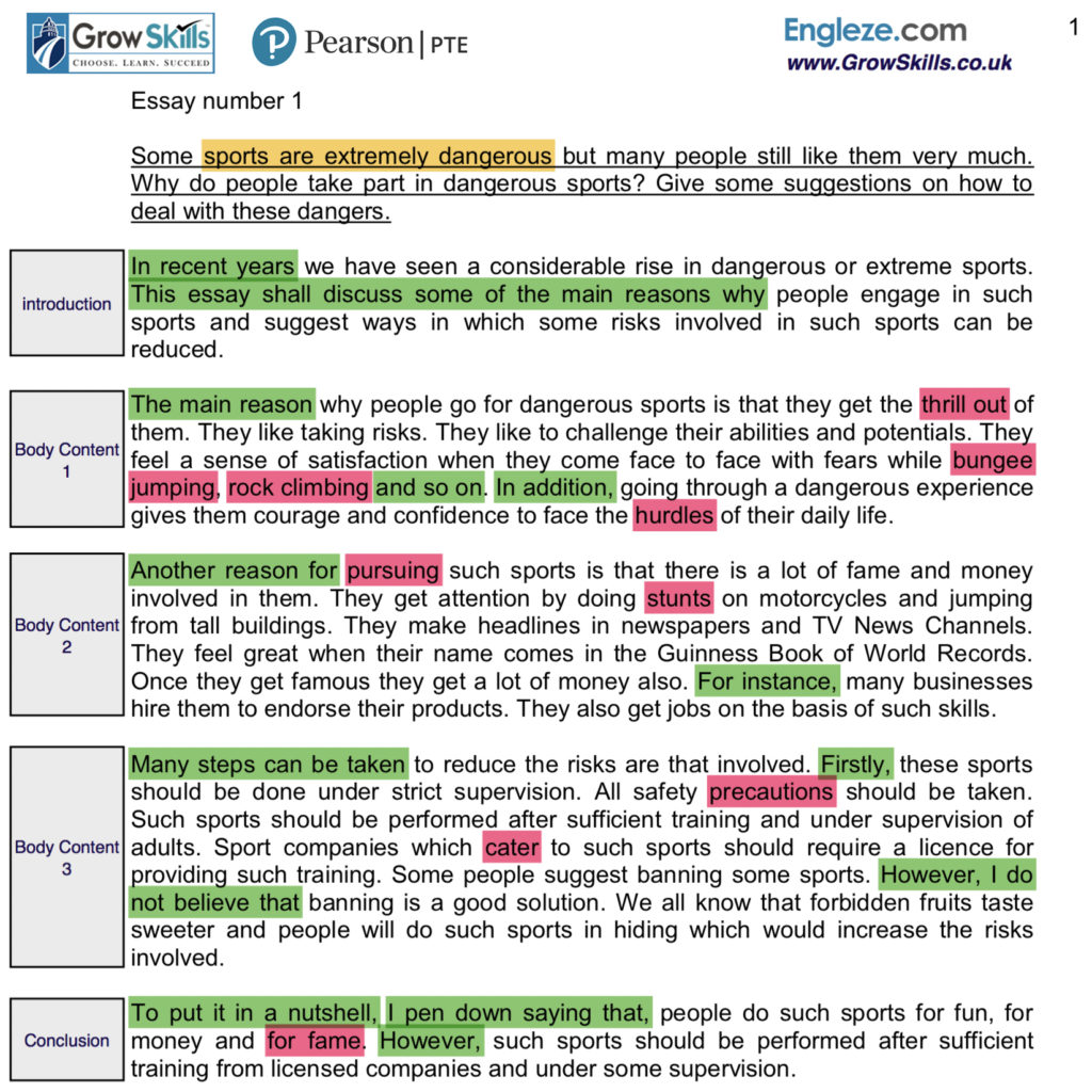 PTE – Writing Essay – Sports are Extremely Dangerous – Activity 1 ...