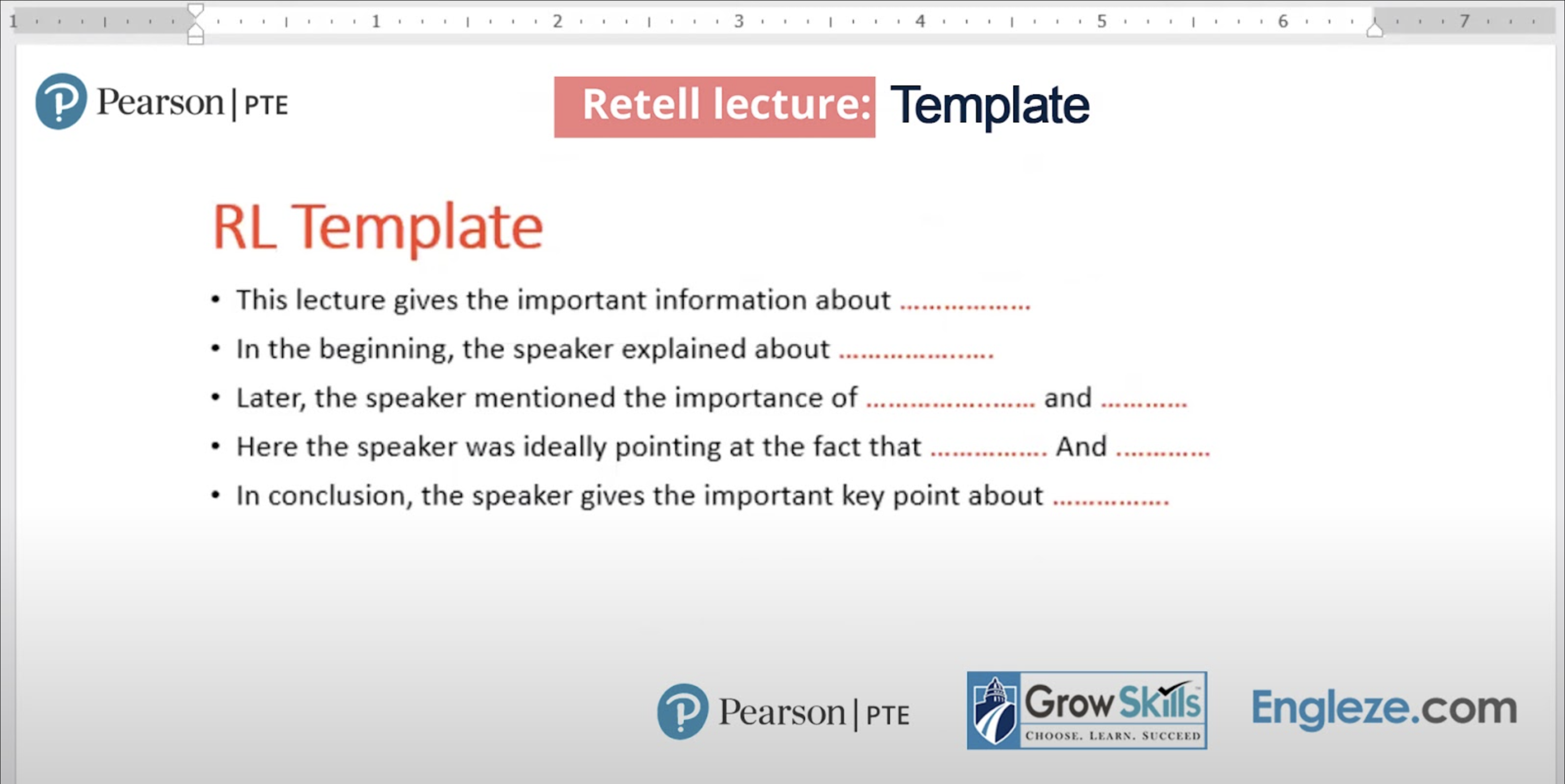 PTE – Re-tell Lecture Template